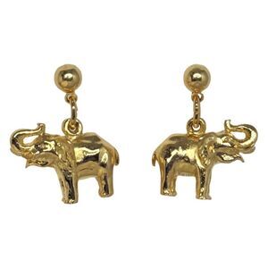 Gold Filled Elephant Drop Dangle Earrings 1" Signed Figural